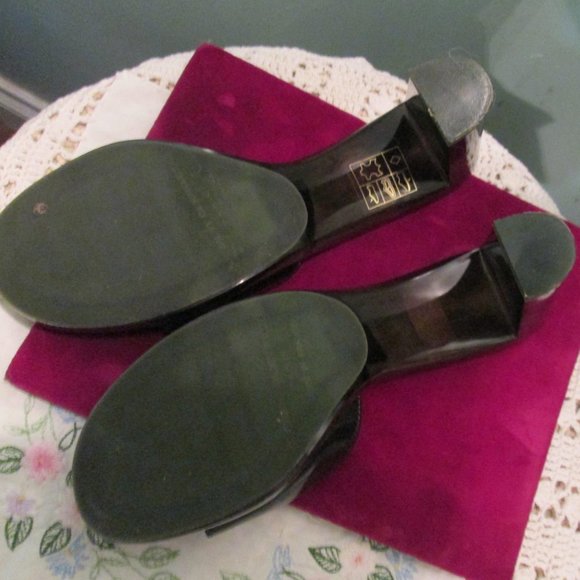 Robert Clergerie Black Patent Leather Floral High Mule Sandals 6 - Picture 9 of 10